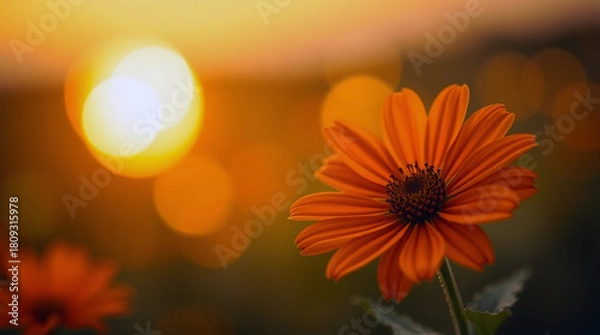 Obraz Golden Sunset Flower Warm Bloom Bokeh Backdrop background