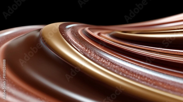 Fototapeta Abstract flowing golden and bronze ribbons intertwined smoothly on a black background creating a luxurious and elegant design