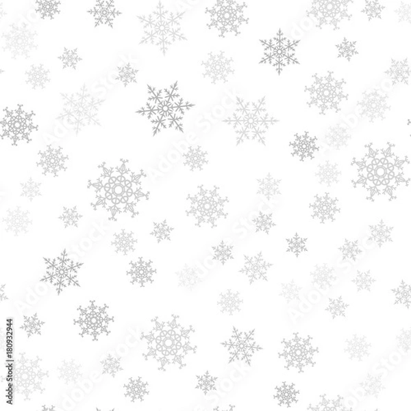 Obraz Seamless pattern. Christmas abstract background made of snowflakes on white. Design postcards, posters, greeting for the new year.