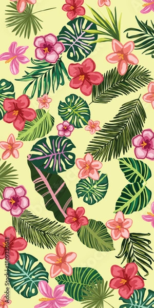 Obraz vector seamless pattern with tropical leaves, floral background