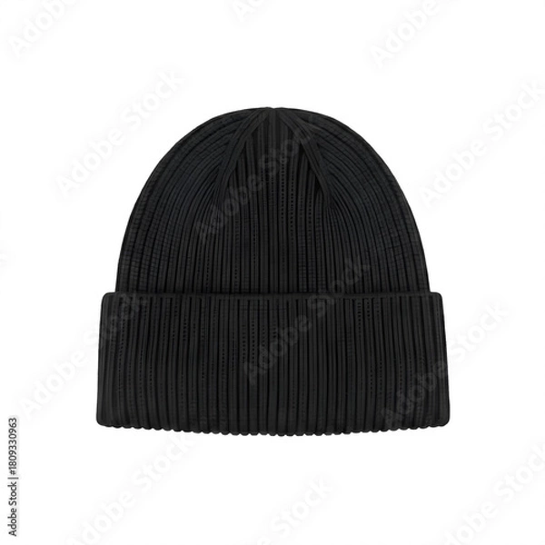 Obraz High-Resolution Dark Gray Ribbed Beanie Hat, Front View, Isolated on Transparent Background (PNG).