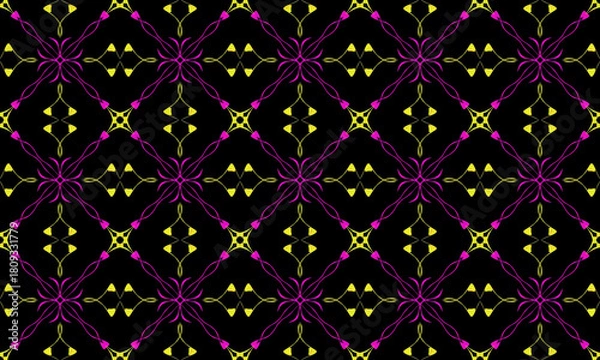 Obraz Neon Floral Geometric Pattern on Black Background