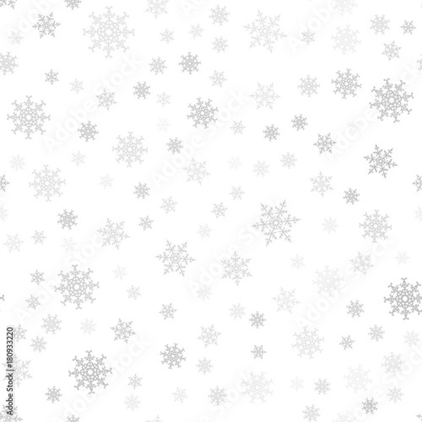 Obraz Seamless pattern. Christmas abstract background made of snowflakes on white. Design postcards, posters, greeting for the new year.