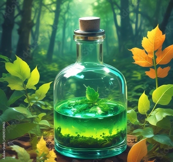 Fototapeta Transparent vial filled with vibrant green liquid fuel