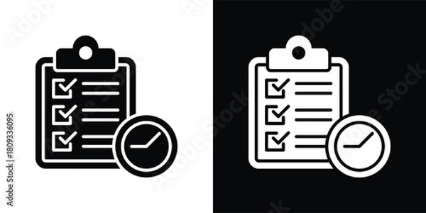 Fototapeta task icon set in black and white solid vector illustration