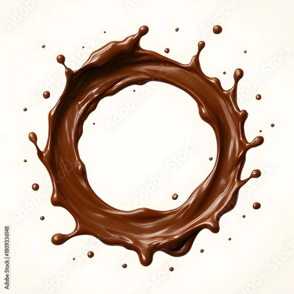 Obraz Dynamic chocolate splash ring on white background, perfect for dessert ads