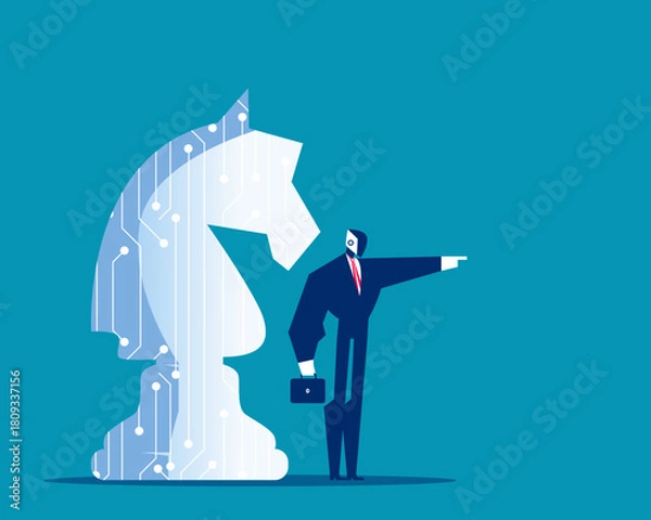 Fototapeta Robot. Artificial intelligence with big knight chess piece