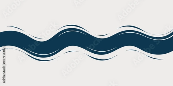 Obraz Abstract background with navy blue wavy lines on a light gray backdrop with dotted lines design element