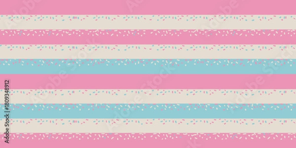 Fototapeta Horizontal stripes pattern with pink blue and cream colors and confetti like sprinkles design element