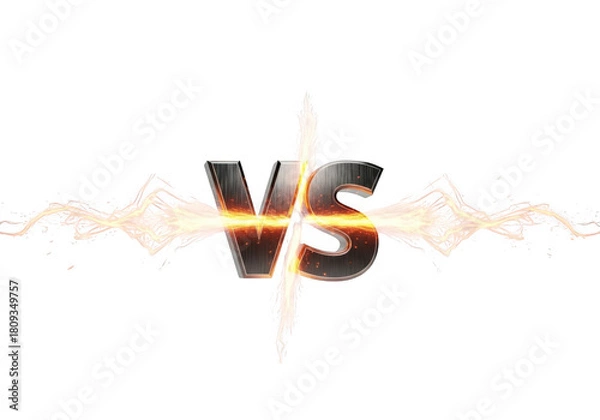 Obraz Dramatic versus symbol with fiery energy isolated on white background