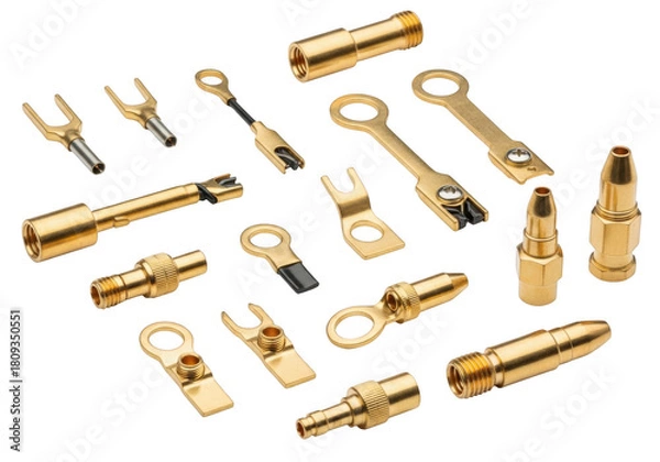 Obraz Collection of electrical connectors and terminals isolated on white background