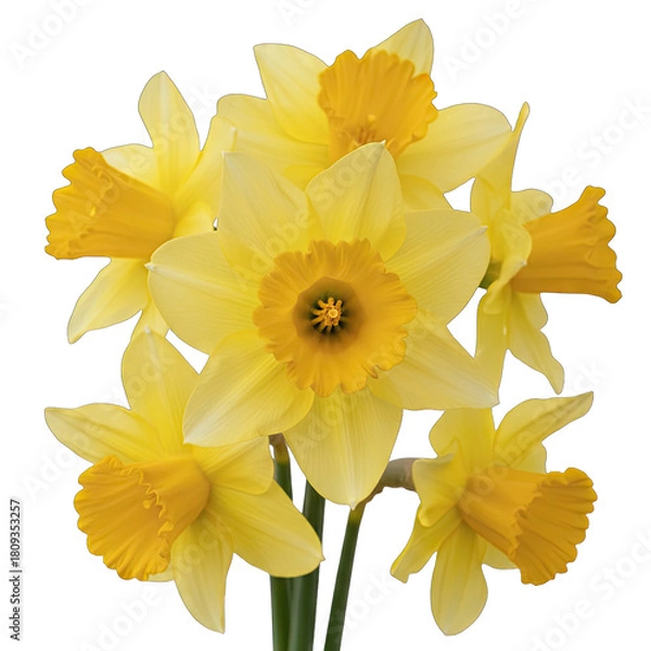 Obraz Close Up Of Yellow And Orange Daffodil Flowers With Green Stems Isolated On Transparent Background