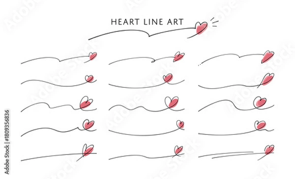 Obraz 手書き風ハート線セット　赤　水彩塗り　グローバルカラー