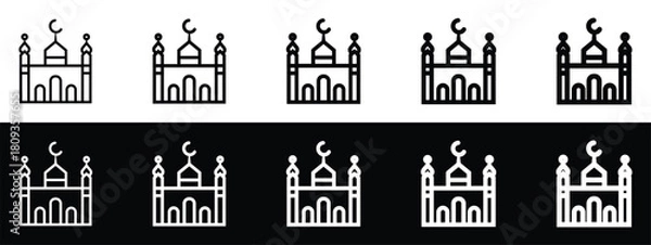 Obraz .Mosque Icon Set Line and Glyph Style Outline Solid  Minimalist Islamic Symbol.
