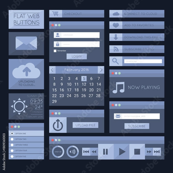 Fototapeta Flat web button collection with various color options