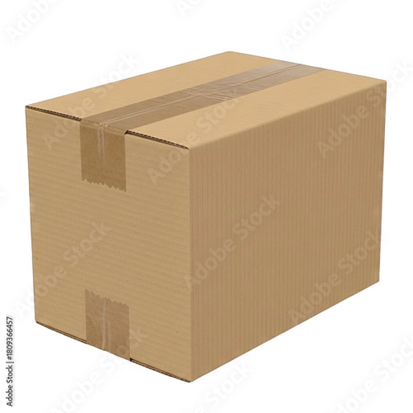 Fototapeta Closed Cardboard Shipping Box With Tape Sealing Isolated On Black Background Product Packaging Delivery Concept