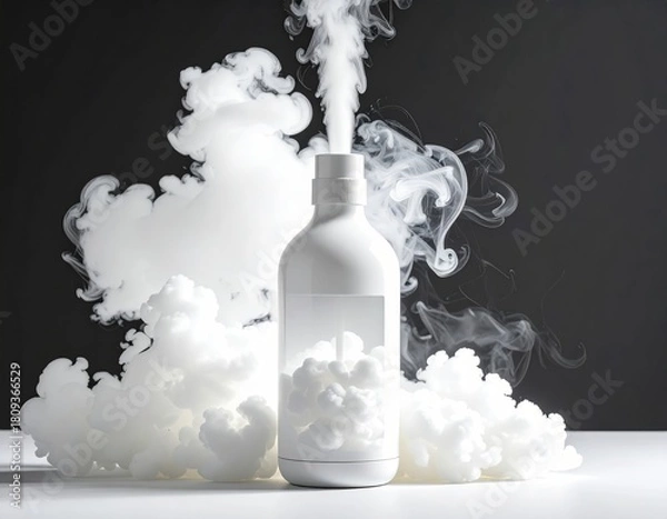 Fototapeta White bottle with smoke; surreal, ethereal scene