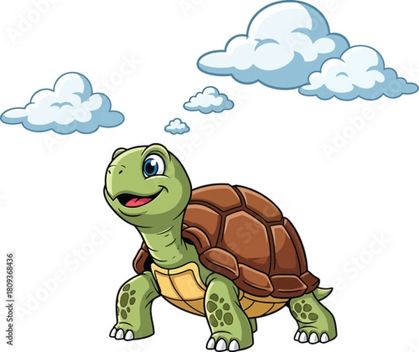 Fototapeta Smiling Tortoise Thinking About Clouds and Sky