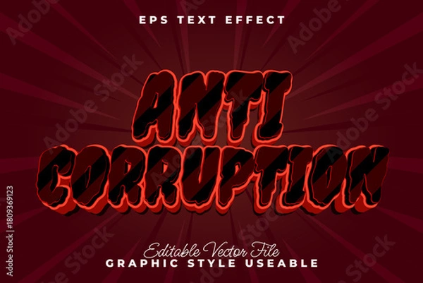Fototapeta Anti Corruption editable vector text effect for impactful graphic design projects and urgent social awareness campaigns