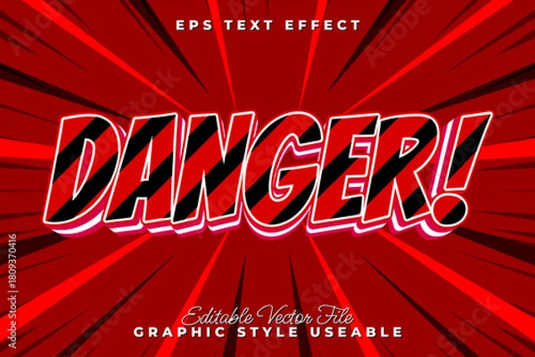 Fototapeta Danger Text Effect Bold Comic Style for Eye-Catching Designs and Visual Impact