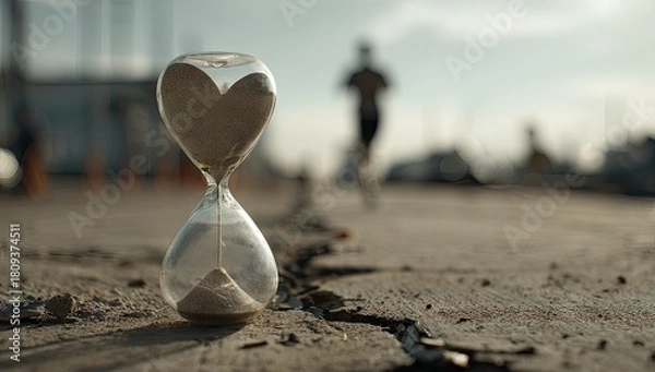 Obraz Time Running Out Hourglass on Beach Sand.
