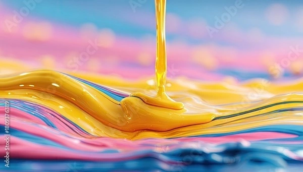 Fototapeta Colorful Liquid Flowing Over Vibrant Paint Swirls.