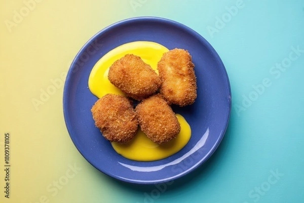 Obraz Crispy Fried Chicken Nuggets with Creamy Sauce on a Plate.