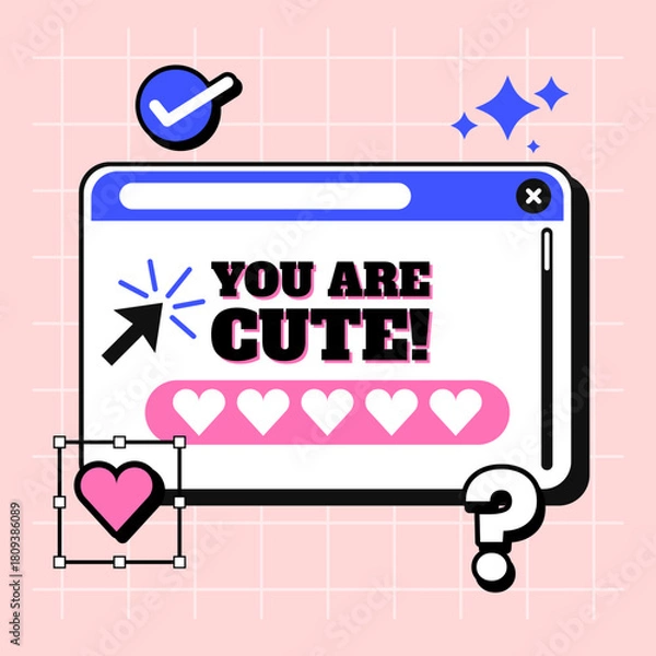 Fototapeta Retro computer interface cute love banner template design vector