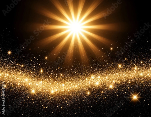 Fototapeta  Sun rays shining through golden dust particles, perfect overlay for design projects