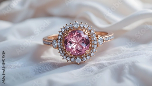 Obraz luxury precious pink white gemstone for jewelry on white fashion background : Generative AI