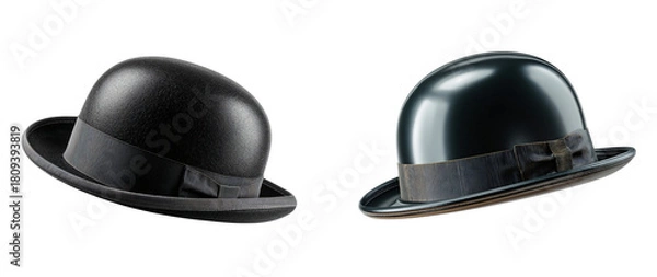 Fototapeta Two bowler hats showcase texture and shine against a stark shot on transparent background