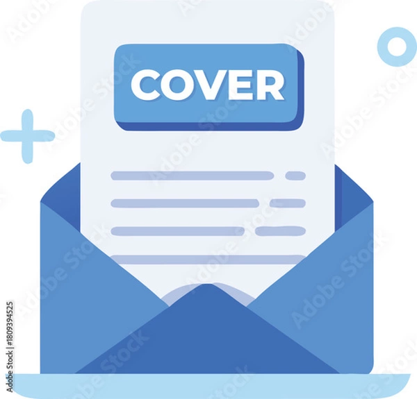 Obraz Modern Flat Cover Letter Icon Emerging from Blue Envelope, Symbolizing Job Application Submission or Professional Communication, Vector