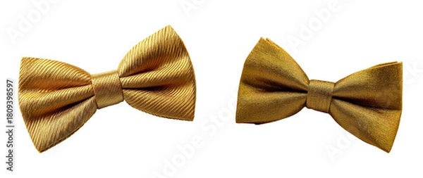 Fototapeta Two elegant golden bow ties displayed against a stark black studio background on transparent background