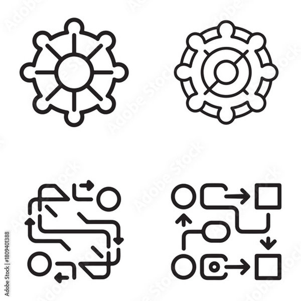 Obraz Modern workflow optimization icons set featuring a distinctive silhouette style for business processes