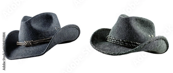 Fototapeta Two stylish gray cowboy hats with braided bands on a stark on transparent background