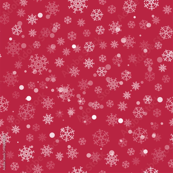 Fototapeta abstract Christmas seamless pattern from white snowflakes on red background. For holiday, new year, celebration, party.