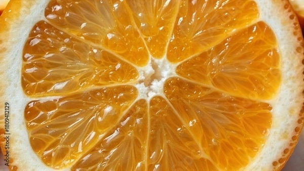 Fototapeta Macro Top-View Orange Slice with Bright Natural Lighting