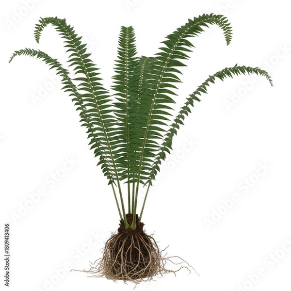 Obraz Deer Fern Blechnum spicant with fronds and visible roots