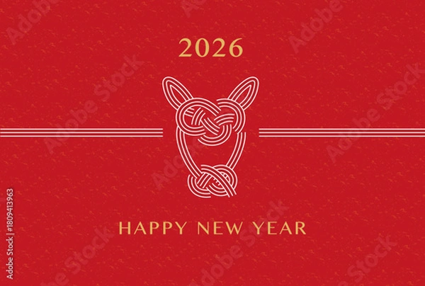 Obraz 紅白のシンプルな水引モチーフのポストカード（午年）