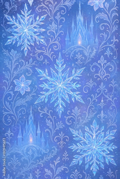 Fototapeta Frozen Snowflake Castle Fantasy Winter Ice Pattern Background