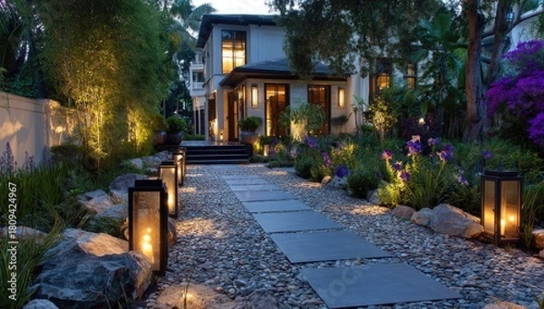 Fototapeta Elegant evening garden path