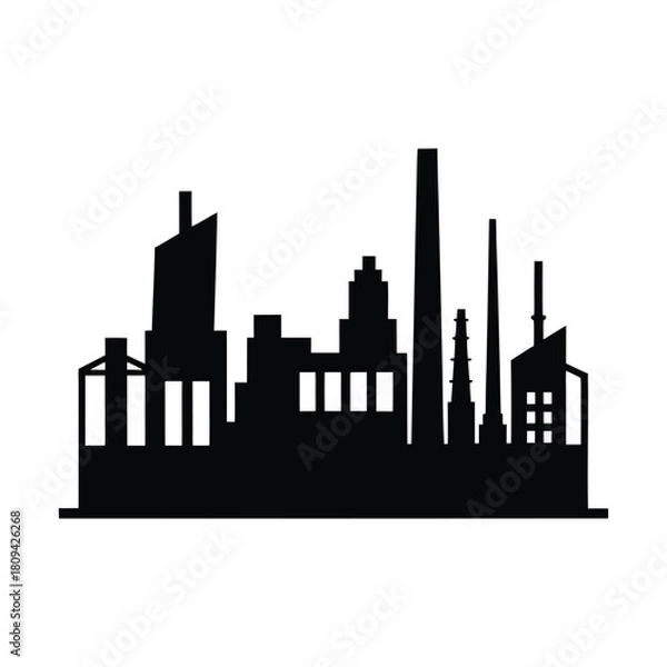 Fototapeta Black silhouette of industrial factory skyline manufacturing
