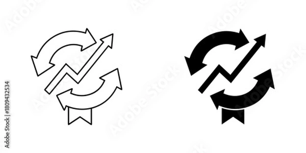 Obraz Line art icon of business growth with arrows and ribbon isolated on symbol of success