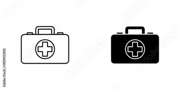 Obraz Illustration of a first aid kit with a cross symbol, in black and white isolated on