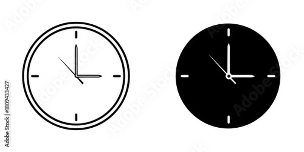 Fototapeta Illustration of a clock with hands showing the time, in black and white isolated on