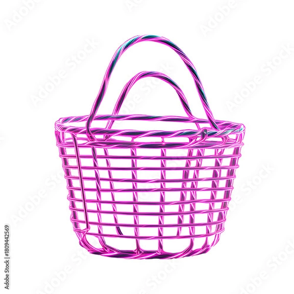Fototapeta Vibrant neon pink empty shopping basket isolated on transparent background