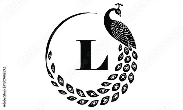 Obraz Letter L logo with a stylized peacock silhouette on bird