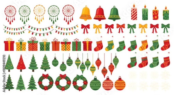 Fototapeta Festive christmas decorations isolated on transparent background for holiday season