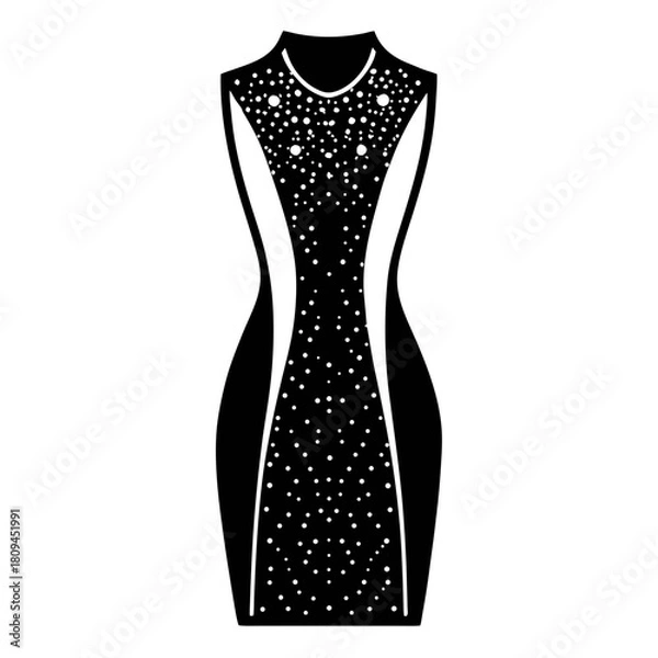Fototapeta Sequin sheath dress vector clean black silhouette design white background