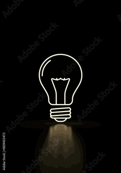 Fototapeta Illuminated idea bulb shining in darkness with glowing light beam representing creative thinking and inspiration